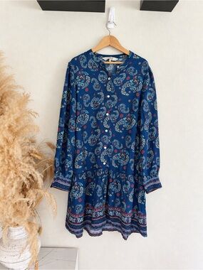 Label Ritu Kumar Blue Paisley Printed Boho Dress M